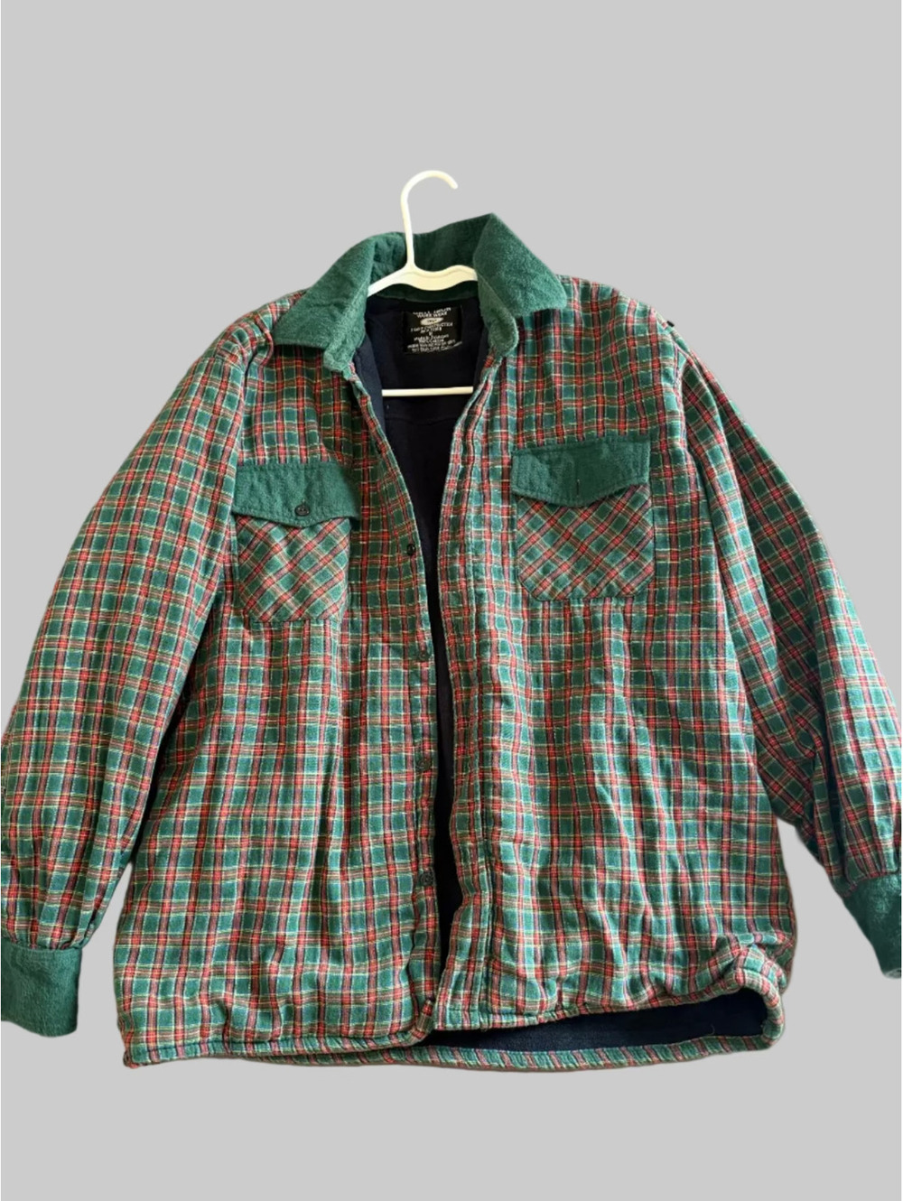 Grit Iron Workwear Plaid Flannel Jacket – Green Red Tartan Cotton Chore Coat – M